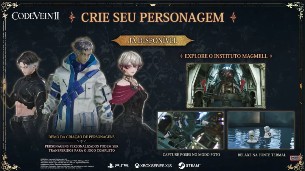 CODE VEIN II já foi lançado! Baixe a demo gratuita, crie seu personagem e transfira para o jogo completo no PS5, Xbox e PC.