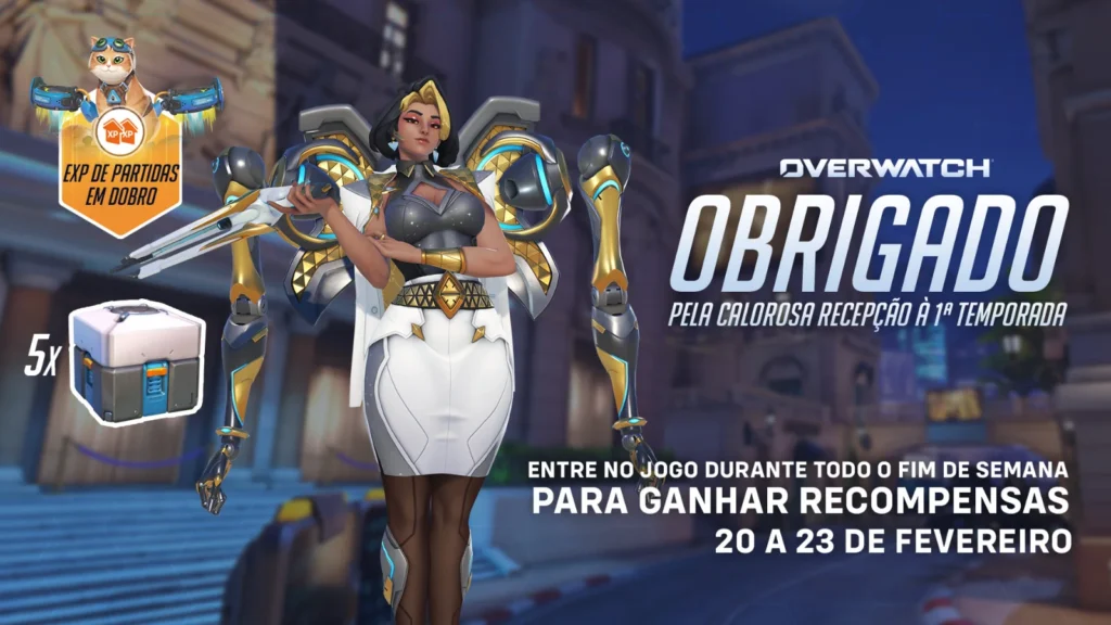 Participe das celebrações da Overwatch Temporada 1! Ganhe recompensas especiais de 20 a 23 de fevereiro e conheça os novos heróis.