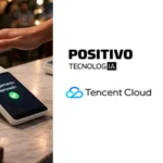 Conheça o novo terminal da Positivo com tecnologia Tencent Cloud. Pagamento com a palma da mão com leitura vascular e segurança antifraude.