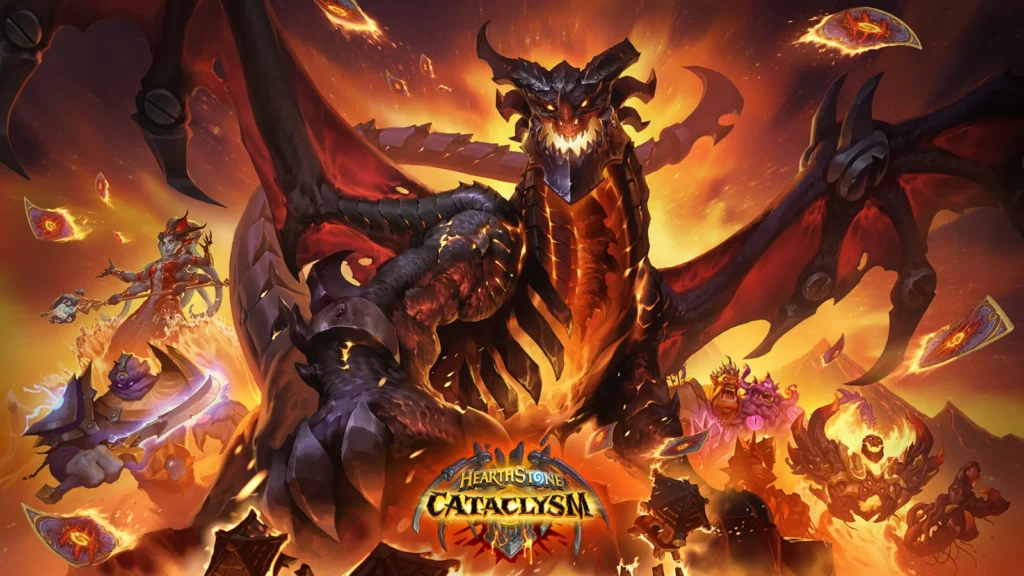 O Cataclismo chegou a Hearthstone! Conheça o novo card de herói Asa da Morte, as mecânicas Partir e Proclamar, e resgate cards grátis de expansões passadas.