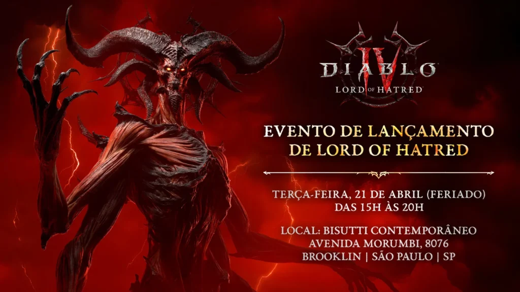 Participe do evento de Diablo IV: Lord of Hatred em São Paulo no dia 21 de abril! Garanta seu ingresso gratuito no Sympla.