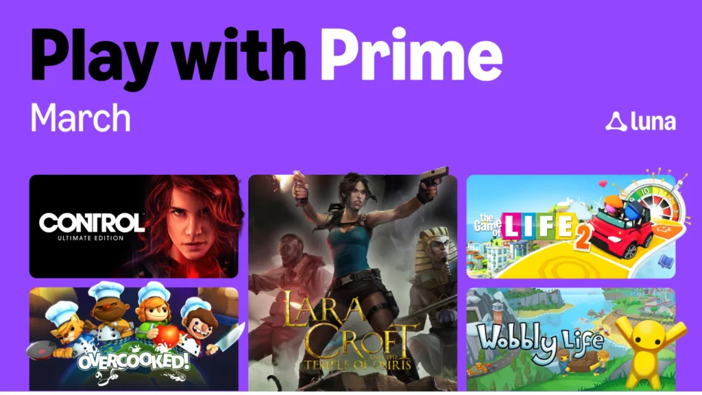Confira os novos títulos do Amazon Luna para março de 2026! Lara Croft, Overcooked! e diversos jogos gratuitos para membros Prime.