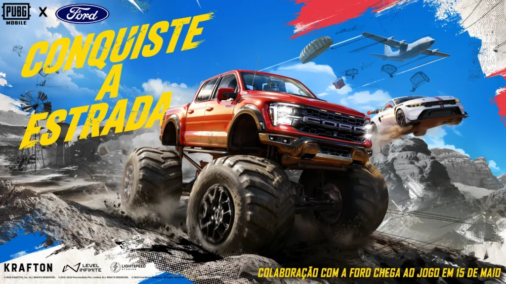 A engenharia da Ford chega ao PUBG MOBILE! Pilote o Mustang GTD e a F-150 Raptor R no campo de batalha até 7 de julho. Confira os itens exclusivos da parceria.