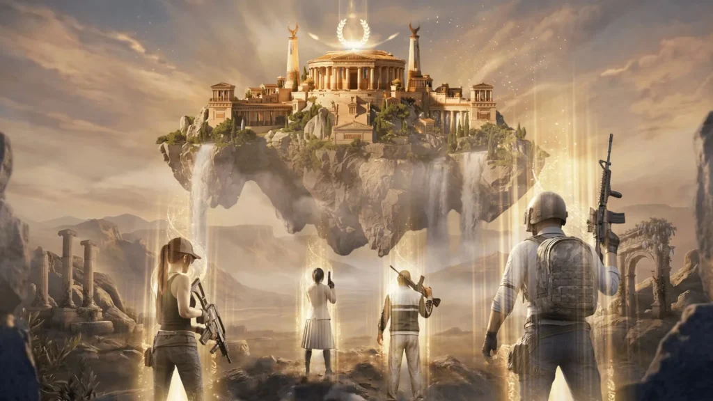 Descubra a Grécia Antiga na Atualização 4.4 de PUBG MOBILE! Conheça o modo Coroa do Herói, as habilidades mitológicas e o chefe Helios.