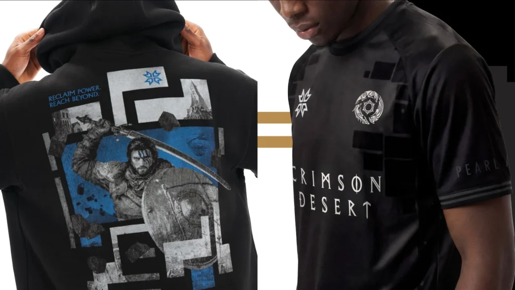 A Pearl Abyss revela a coleção de vestuário de Crimson Desert em parceria com a Dyenamik! Garanta camisas e moletons exclusivos inspirados no mundo de Pywel.