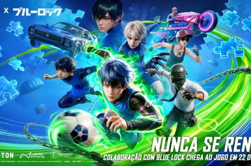 anime de futebol BLUE LOCK chegou ao PUBG MOBILE! Desbloqueie trajes de Isagi e Bachira, veículos temáticos e skins exclusivas até junho.