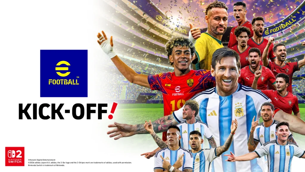 A Konami lançou eFootball™ Kick-Off! para Nintendo Switch 2! O jogo traz os modos Copa Internacional, Wall Ball e o craque lendário Roberto Carlos.