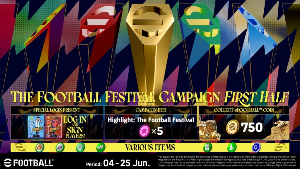 A Konami deu o pontapé inicial no evento festivo de eFootball™! Garanta as cartas de Lionel Messi e Lamine Yamal de graça nos servidores.