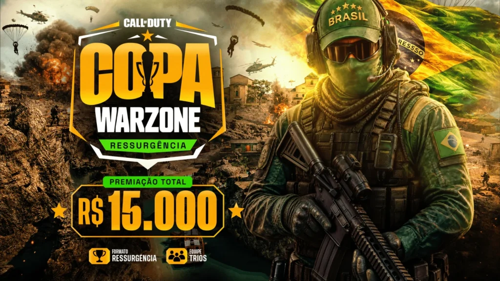 A COPA WARZONE começa hoje às 14h! Acompanhe a disputa em trios no formato Match Point com Stolen, Diana Zambrozuski e R$ 15 mil em prêmios.