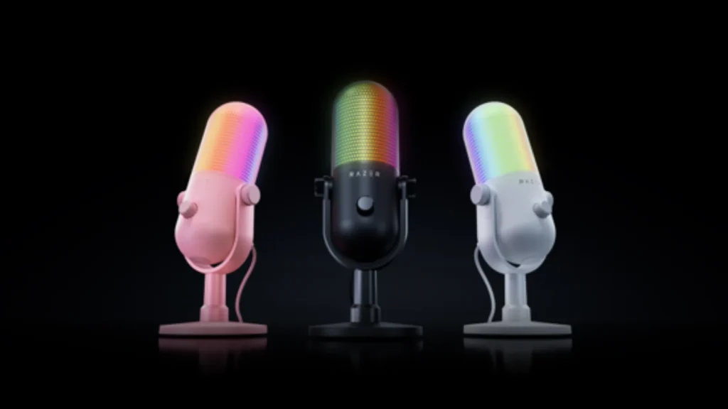 A Razer lançou o microfone Seiren V3 Chroma 32-Bit DSP! Saiba como o processamento por IA e a iluminação RGB elevam suas lives.