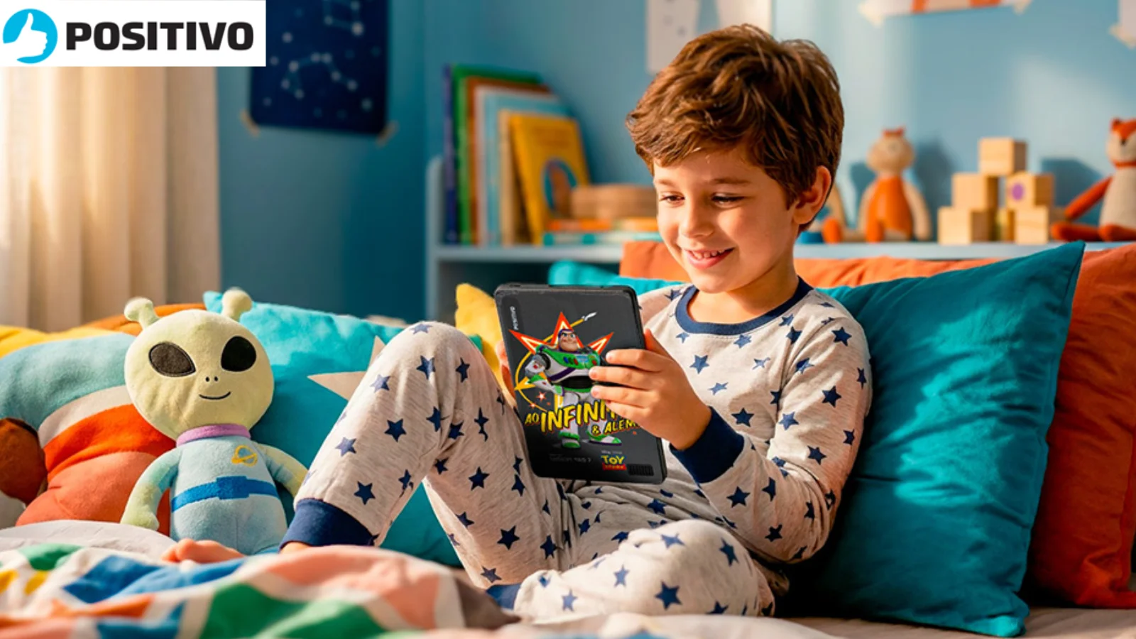 Conheça o Positivo Vision TAB 7 Toy Story! Descubra os acessórios do Buzz Lightyear, recursos de controle parental e especificações.