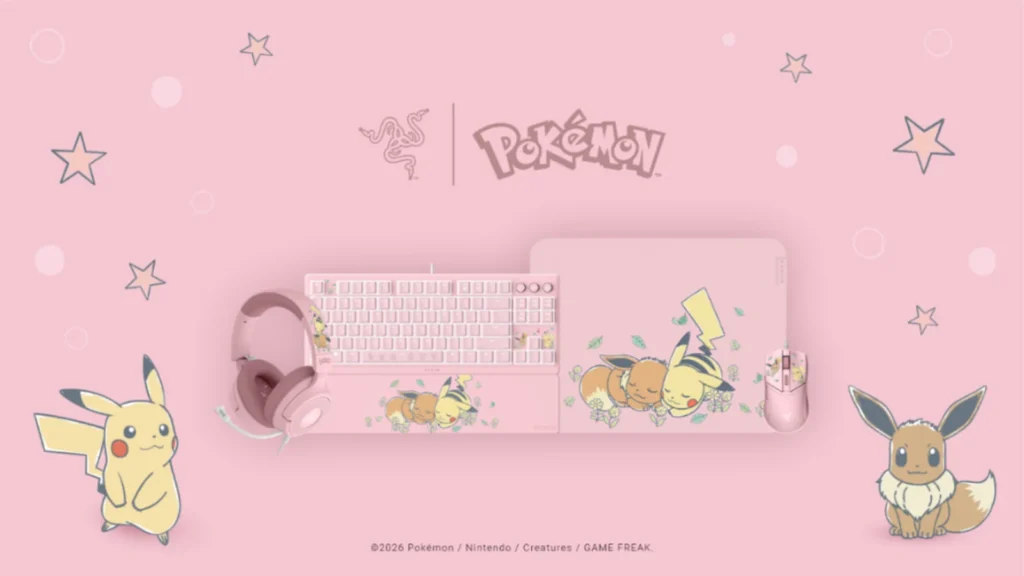 A Razer revelou a nova linha temática de Pikachu e Eevee! Confira o headset Kraken V4 X, teclado Ornata V3 TKL e mouse Cobra da coleção.