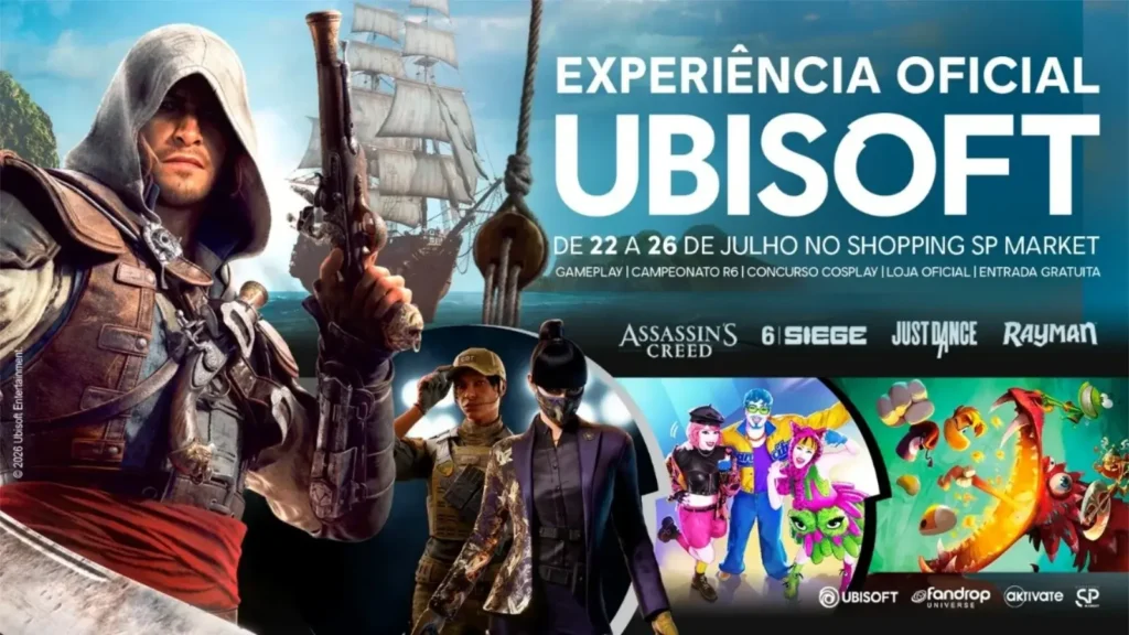 A Ubisoft abre loja pop-up no Shopping SP Market nesta quarta! Veja itens de Assassin's Creed, torneio da FaZe e áreas de Just Dance.