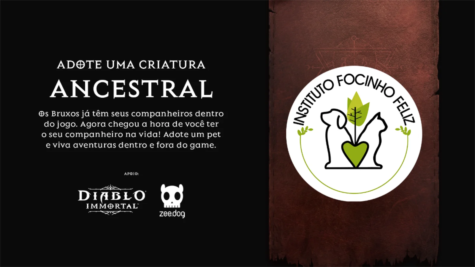 Blizzard Une Diablo Immortal com Instituto Focinho Feliz em Campanha de Adoção Responsável