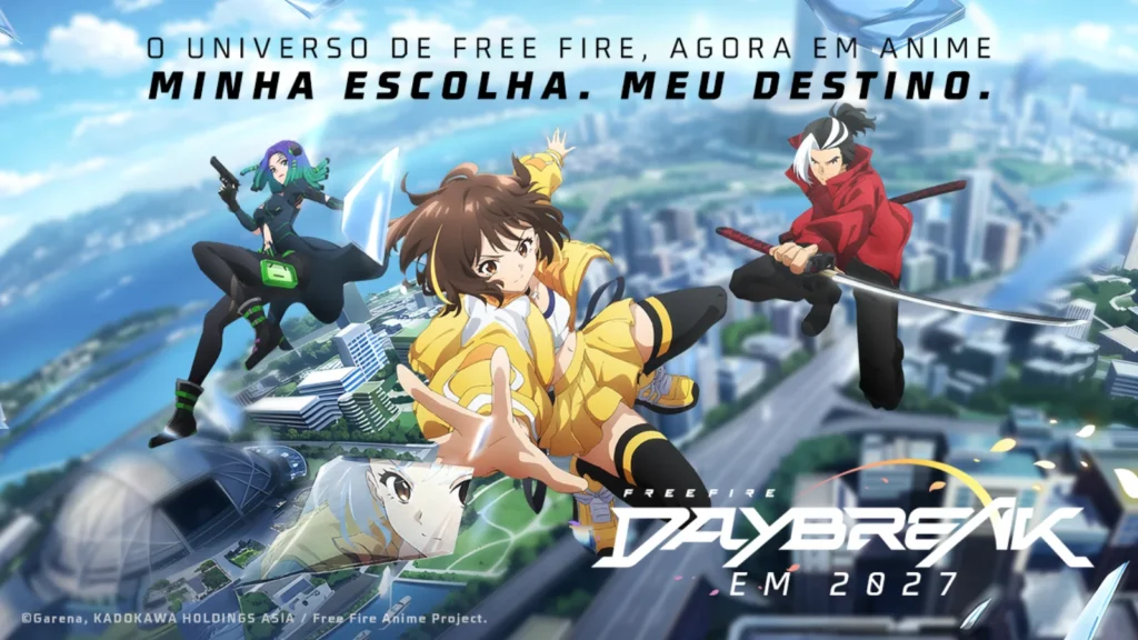 O anime de Free Fire ganhou o título oficial Free Fire: Daybreak! Confira a história de Kelly em Nova Alvorada e a data de estreia em 2027.