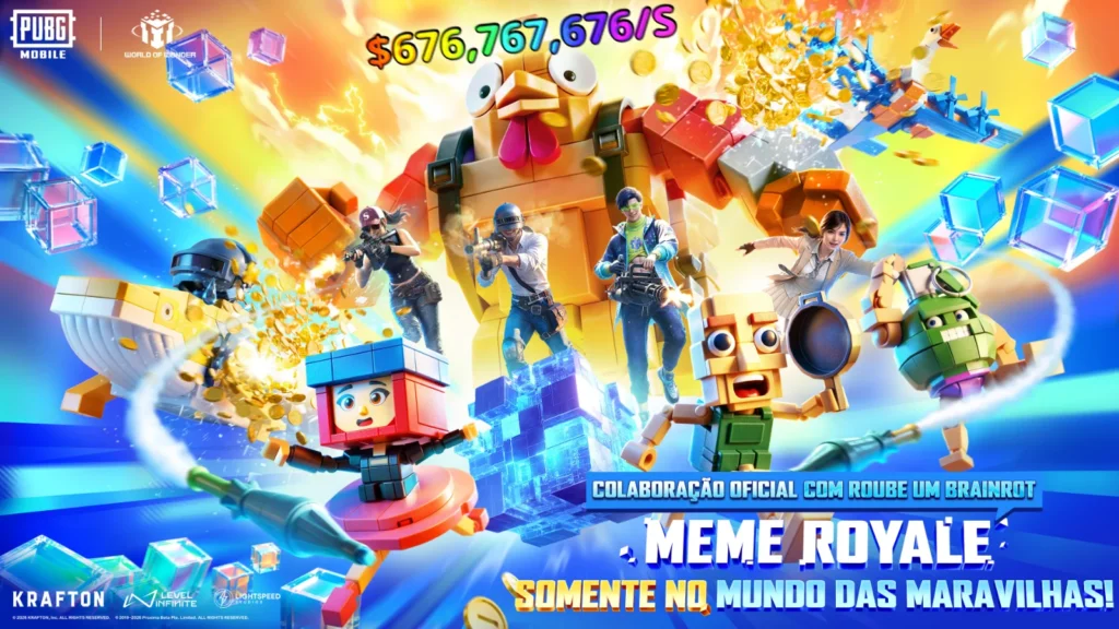 O modo Brainrot Royale no PUBG MOBILE já está disponível! Colete personagens icônicos, invada bases rivais e melhore suas armas no celular.