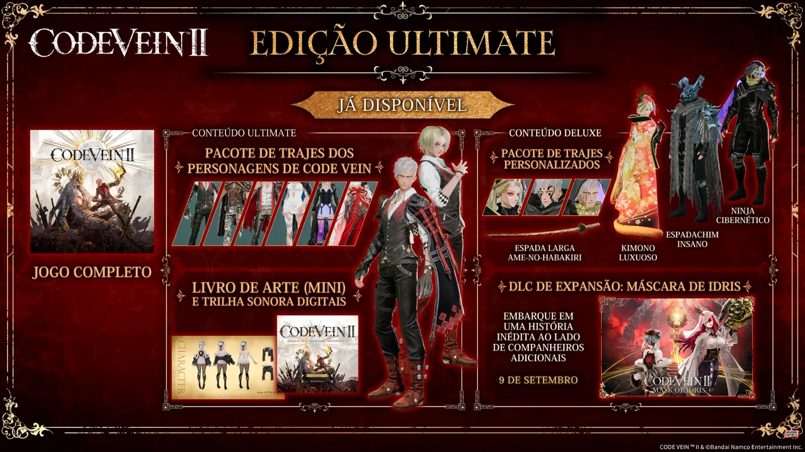 Bandai Namco Anuncia a Expansão Mask of Idris de CODE VEIN II para 9 de Setembro no PC e Consoles