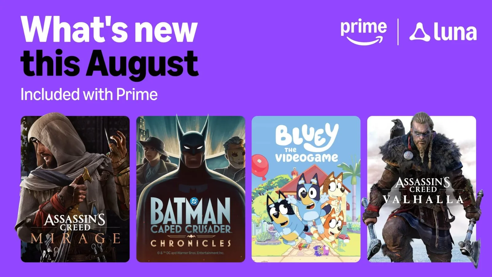 Amazon Revela Jogos de Agosto no Amazon Luna com Batman: Caped Crusader, Bluey e Assassin’s Creed