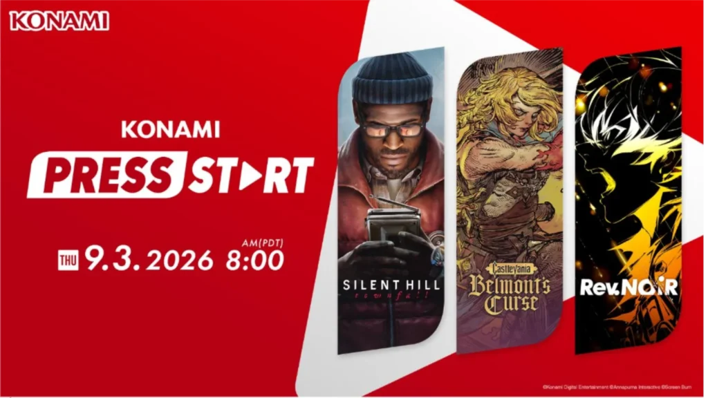 A transmissão do KONAMI PRESS START acontece amanhã com novidades de Silent Hill: Townfall, Castlevania e Rev. NOiR. Veja os horários!