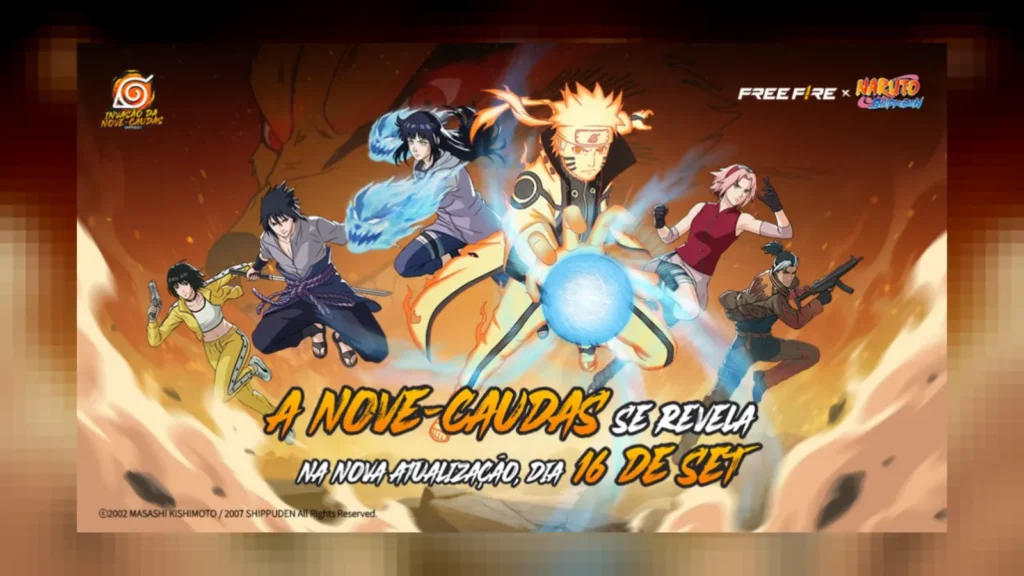 O evento de Free Fire com Naruto Shippuden traz Hinata Hyuga, controle da Nove-Caudas e Academia Ninja até outubro. Confira!