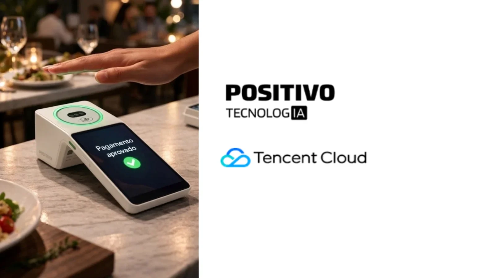 Conheça o novo terminal da Positivo com tecnologia Tencent Cloud. Pagamento com a palma da mão com leitura vascular e segurança antifraude.