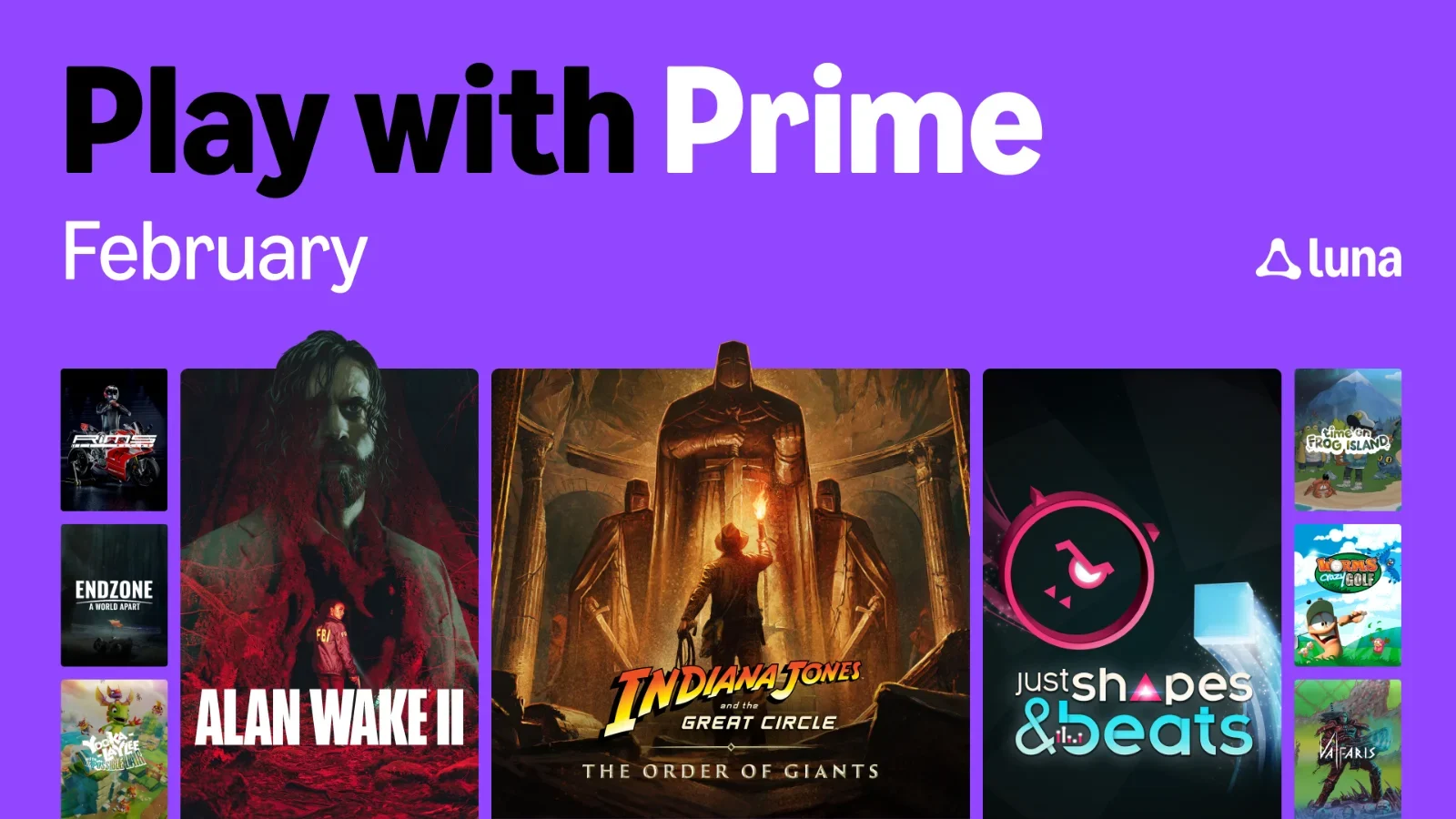 Amazon Luna recebe Alan Wake 2 e DLC de Indiana Jones em fevereiro. Confira a lista de jogos grátis do Prime Gaming para o Carnaval.