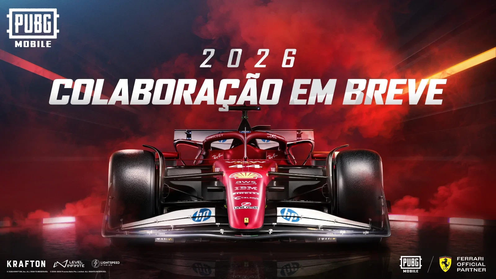 PUBG MOBILE anuncia colaboração com Scuderia Ferrari HP! Carros esportivos e conteúdo temático da Ferrari chegam ao jogo em 2026. Saiba mais.